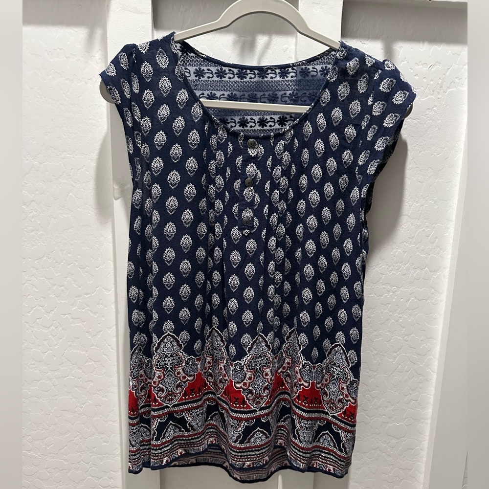 Elegant Navy and Red Women's Blouse‎